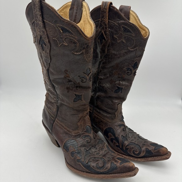 CORRAL VINTAGE WOMENS BROWN BOOTS LEATHER UPPER COWBOY STYLE SIZE 8.5M